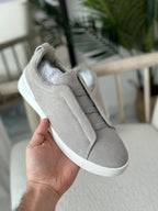 ZEGNA Triple Stitch™ Suede Slip-On Sneakers (Beige / Light Grey)