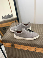 ZEGNA Triple Stitch™ Suede Slip-On Sneakers (Beige / Light Grey)