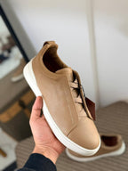 ZEGNA Triple Stitch™ Leather Slip-On Sneakers (Tan / Camel)