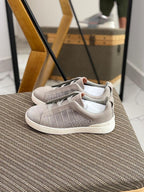 Zegna CrocoPanel Suede Slip-On Sneakers – Stone Grey Edition