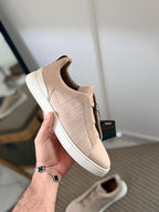 Zegna CrocoPanel Suede Slip-On Sneakers – Sand Beige Edition