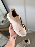 Zegna CrocoPanel Suede Slip-On Sneakers – Sand Beige Edition