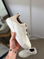 Zegna CrocoPanel Suede Slip-On Sneakers – Ivory Edition