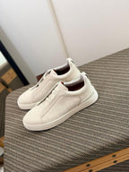 Zegna CrocoPanel Suede Slip-On Sneakers – Ivory Edition