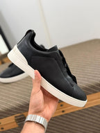 Zegna TerraFlex Pebbled Leather Slip-On Sneakers – Black Edition