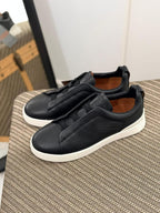 Zegna TerraFlex Pebbled Leather Slip-On Sneakers – Black Edition