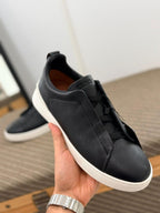 Zegna TerraFlex Pebbled Leather Slip-On Sneakers – Black Edition