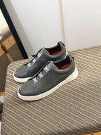 ZEGNA Triple Stitch™ Leather Sneakers – Slate Grey