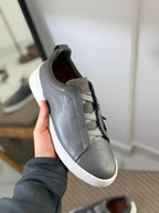 ZEGNA Triple Stitch™ Leather Sneakers – Slate Grey
