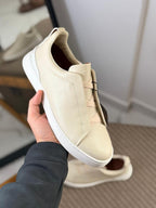Zegna TerraFlex Smooth Leather Slip-On Sneakers – Cream Edition