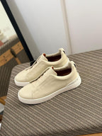 Zegna TerraFlex Smooth Leather Slip-On Sneakers – Cream Edition