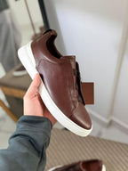 Zegna TerraFlex Smooth Leather Slip-On Sneakers – Espresso Brown Edition