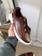 Zegna TerraFlex Smooth Leather Slip-On Sneakers – Espresso Brown Edition
