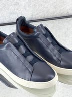 Zegna TerraFlex Smooth Leather Slip-On Sneakers – Navy Edition
