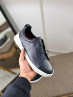 Zegna TerraFlex Smooth Leather Slip-On Sneakers – Navy Edition