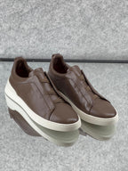 Zegna TerraFlex Smooth Leather Slip-On Sneakers – Mocha Brown Edition