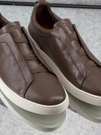 Zegna TerraFlex Smooth Leather Slip-On Sneakers – Mocha Brown Edition