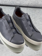 ZEGNA Triple Stitch™ Grey Leather Sneakers