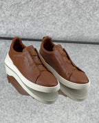 ZEGNA Triple Stitch™ Tan Leather Sneakers