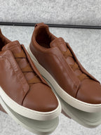 ZEGNA Triple Stitch™ Tan Leather Sneakers