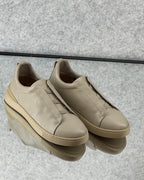 Zegna Beige Leather Slip-On Sneakers