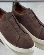 Zegna Brown Suede Slip-On Sneakers