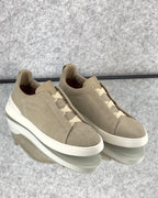 Zegna Beige Canvas Slip-On Sneakers