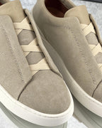 Zegna Beige Canvas Slip-On Sneakers