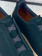 Zegna Dark Green Suede Slip-On Sneakers