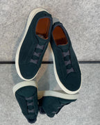 Zegna Dark Green Suede Slip-On Sneakers