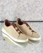 Zegna Beige Canvas & Leather Slip-On Sneakers