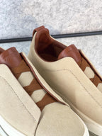 Zegna Beige Canvas & Leather Slip-On Sneakers