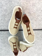 Zegna Beige Canvas & Leather Slip-On Sneakers