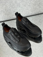 Zegna Black Leather Utility Slip-On Sneakers