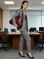 Saint Laurent Le 5 à 7 Supple Large Bag in Smooth Leather (Color: Rouge Legion)