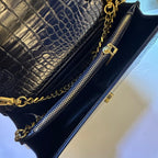 Valentino Garavani VLogo Signature Croc-Embossed Calfskin Chain bag (Black)