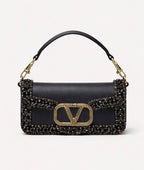 Valentino Garavani VLogo Loco Crystal-Embellished Leather Shoulder Bag (Black)