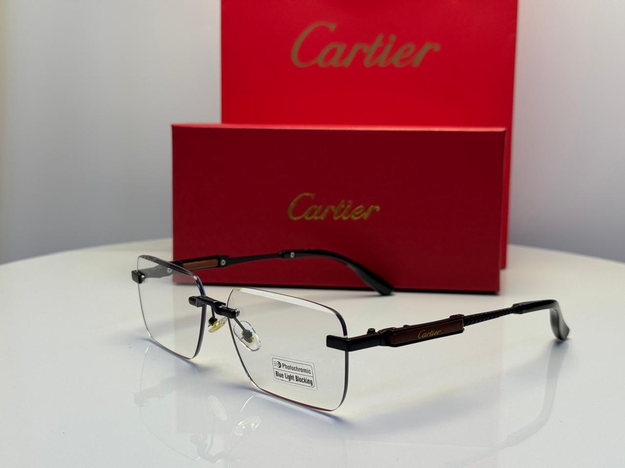 Cartier Rimless Rectangular Wood & Metal Eyeglasses (Black/Gold)