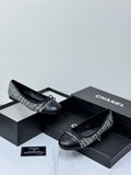Chanel Ballet Flats (Navy Blue Tweed and Lambskin)