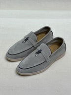 Loro Piana Summer Walk Loafer (Grey Suede / Black Piping)