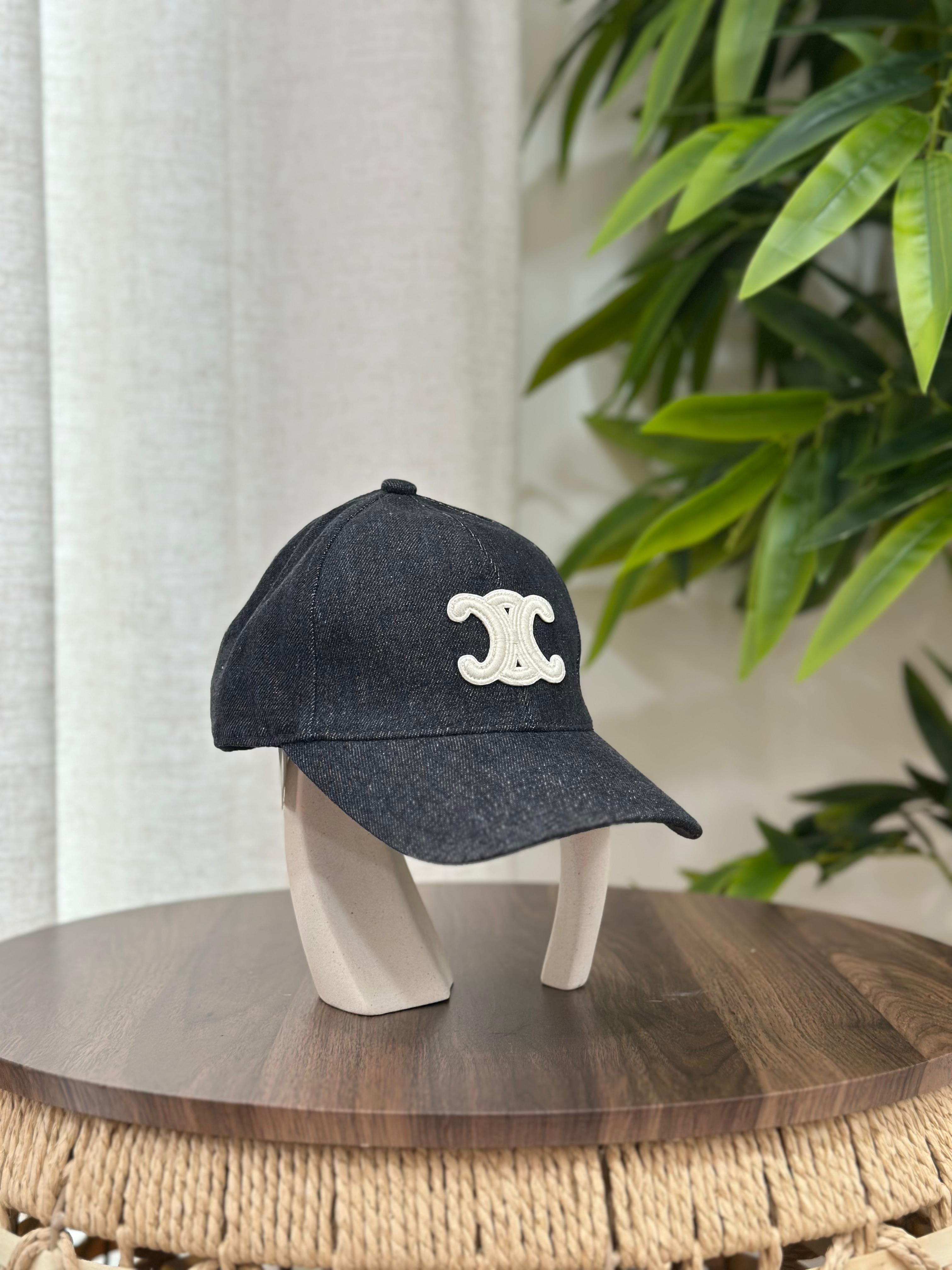 Celine Triomphe Baseball Cap in Denim (Dark Wash Denim / Black Denim with Off-White Patch)