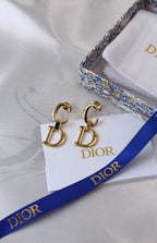 Dior CD Navy Necklace and Earring Set (Gold)