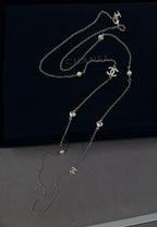 Chanel CC Heart & Pearl Long Sautoir Necklace (Gold/White/Crystal)