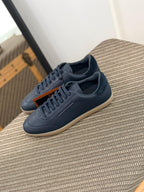Zegna Triple Stitch Sneaker (Navy Leather / Gum Sole)
