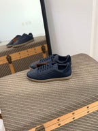Zegna Triple Stitch Sneaker (Navy Leather / Gum Sole)
