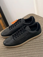 Zegna Triple Stitch Sneaker (Black Leather / Gum Sole)