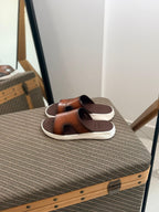 Berluti Lorenzo Scritto Leather Sandal (Cacao Intenso / Tobacco Brown)