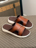 Berluti Lorenzo Scritto Leather Sandal (Cacao Intenso / Tobacco Brown)