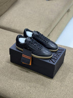 ZEGNA Valencia Grained Leather Sneakers (Black / Gum Sole)