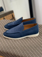 Loro Piana Summer Walk Loafers (Crocodile-Effect Blue)